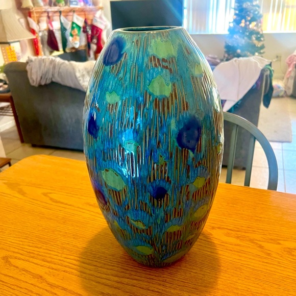 16” Vintage Peacock Art Pottery Vase